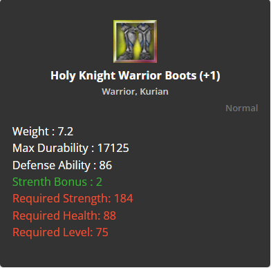 Holy Knight Warrior Boots +1